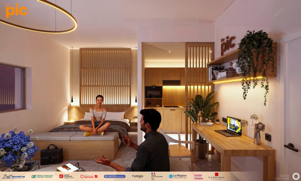 97 studios de coliving seront disponibles au sein du PIC, cuisine aménagée, lave-linge, lave-vaisselle, bureau, salle d'eau..